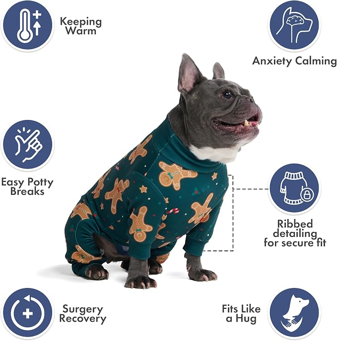 Spark Paws Dog Christmas Pajama, Dog Recovery Suit Male, Onesie, Ultra-Soft and 4-Way Stretch, for Small Medium and Large Breeds - Gingerbread Man - 2XL