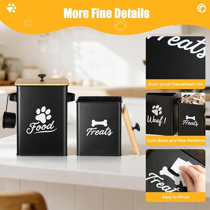 Dog Treat Containers Set, 9.4''×7.1''×9.6" Treat Jars with Lids | Set of 2, Metal Dog Treat Jars for Kitchen Countertop, Pet Food Canister Keep Snack Fresh