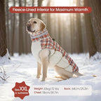 FUAMEY Dog Jacket for Large Dogs Warm Dog Jackets with Harness Built in | Dog Winter Jacket Cold Weather Snow Puppy Vest Water-Resistant Zip up Dog Fleece Jackets High Visibility Red Plaid XXL