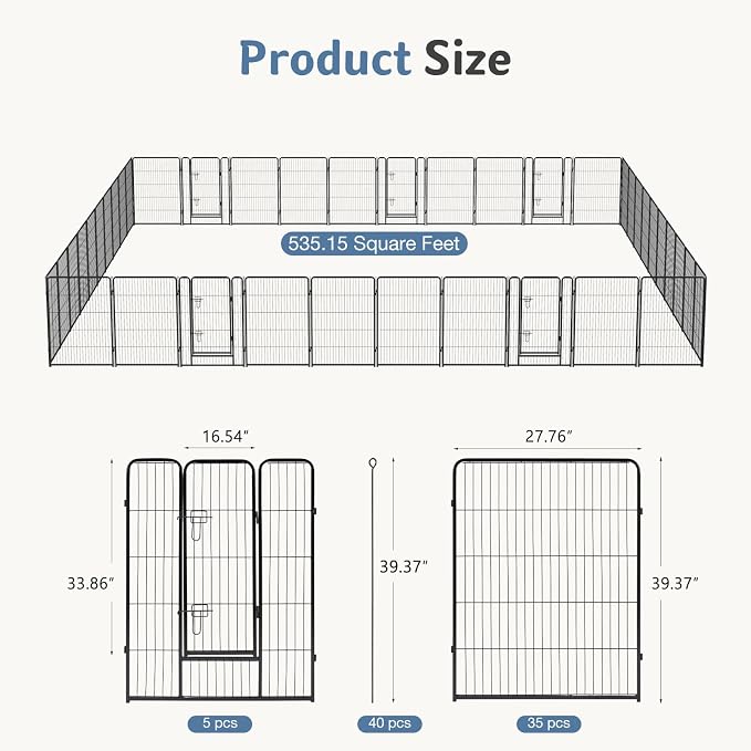 DUMOS Dog Playpen Indoor, Metal 40 Inch 40 Panels Foldable Pet Fence with Door, Outdoor Small Medium Large Dog Puppy Portable Exercise Play Pen for RV Camping, Trips, Play Yard
