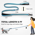 Double Handle Dog Leash with Poop Bag Holder and Car Seat Belt Buckle | Heavy Duty | Double Handle | with Poop Bag Holder | with Car Seat Belt Buckle | Reflective | Lightweight