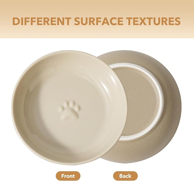 Havniva Elevated Cat Bowls, Raised Cat Bowl Ceramic Cat Dishes with Stand | Raised Cat Food Bowls, Whisker Friendly, 6” Shallow Cat Dishes, Wide Cat Plates, Non-Slip Wood Stand, Two Heights
