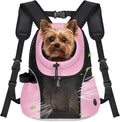WOYYHO Pet Dog Carrier Backpack, Ventilated Mesh Small Dog Front Backpack | Breathable Puppy Back Pack, with Safety Belt, Storage Pockets, for Travel Hiking Cycling Outdoor Adventures, Pink, S