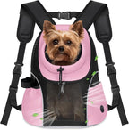WOYYHO Pet Dog Carrier Backpack, Ventilated Mesh Small Dog Front Backpack | Breathable Puppy Back Pack, with Safety Belt, Storage Pockets, for Travel Hiking Cycling Outdoor Adventures, Pink, S