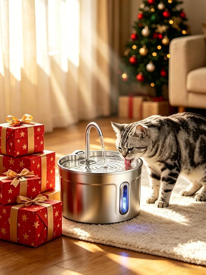 Stainless Steel Cat Water Fountain - 74oz/2.2L Ultra-Silent | 2 Filters Included, Visible Water Level, Dishwasher Safe, for Indoor Cats & Small Dogs
