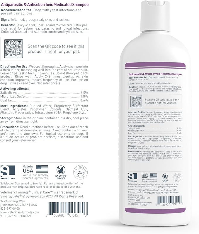 Veterinary Formula Clinical Care Antiseptic + Antiparasitic Shampoo, 2-Pack | Includes Antiseptic & Antifungal and Antiparasitic & Antiseborrheic shampoos for itchy, flaky or oily skin