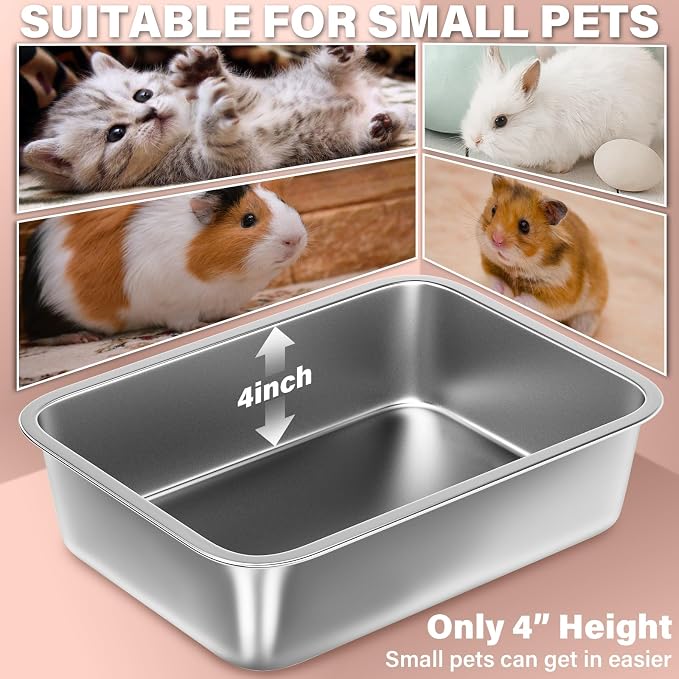 Stainless Steel Litter Box for Kitten, 15.7"×11.8"×4" Small Litter Box for Kittens Easy Entry, Non Odor, Easy to Clean, Metal Litterbox for Cat, Rabbit, Guinea Pigs and Hamsters | 15.7"×11.8"×4", Easy Entry, Non Odor, Easy to Clean, Litter Box for Cat,...