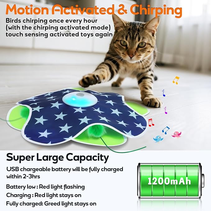 Oxawo Interactive Cat Toys for Indoor Cats Kittens Mat Toy | Motion Activated, Mouse Squeaky, Catch Moving Feather Concealed in Mat for Cat Stress Release