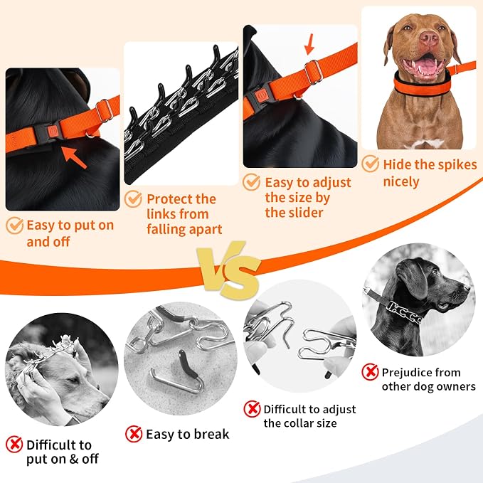 Mayerzon Martingale No Pull Collar for Medium Large Dogs | Sunset Orange, M | Patented Anti Pull Dog Collar with Buckle for Walking Training, Neoprene Padding, Adjustable, Hidden Design, 2.5mm Links