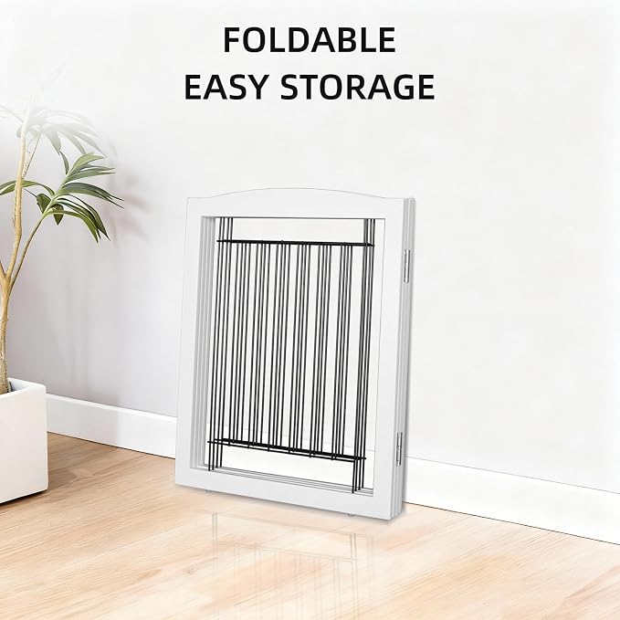 Dog Fence Indoor,Dog Gate Indoor for Doorway pet gate -4-Panel Freestanding, Hallways, House or Stairs -80x24-Inch Retractable Foldable Expandable Wood Pet by SFJC (White)