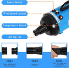 High Velocity 5.2HP 3500W Large Dog Hair Dryer with Heater for Grooming - Adjustable Temperature with 4 Nozzles (Blue)