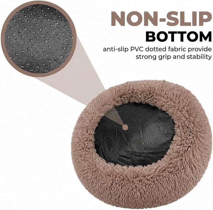Whiskers & Friends Pet Beds for Small Dogs, Fluffy Orthopedic, Washable | Puppy Calming Beds, Small Dog Bed for Crate, Round Plush Donut Bed for Pets Under 25 Pounds