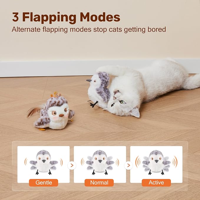 Potaroma Cat Toys 2 Pcs Flapping Sandpiper Pair-Mate | Lifelike Birds Chirp, Chargeable Touch Activated Kitten Fun Interactive Kitty Exercise with Catnip for All Breeds