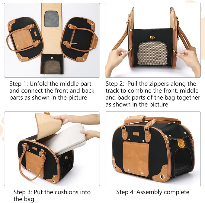 Dog Carrier Purse, Pet Carrier, Foldable Waterproof Premium Nylon Pet Travel Portable Bag Carrier for Cat and Small Dog Home/Outdoor Small Black