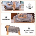 CHEERHOME PETS Elevated Cat Couch Bed for Indoor, Wooden Cats Sofa with Washable Fluffy Cover Raised Kitty Lounge Chair Suitable for Puppy(Cat Sofa,Dark Grey-Blue)