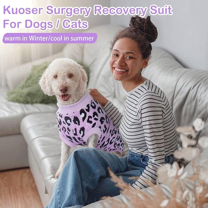 Kuoser Dog Recovery Suit After Surgery, Spay Neuter Surgical Suit for Dogs | Post Surgery Anti-Licking Dog Onesie Protects Wounds and Incisions, E-Collar & Cone Alternative Bodysuit for Female Male Dogs