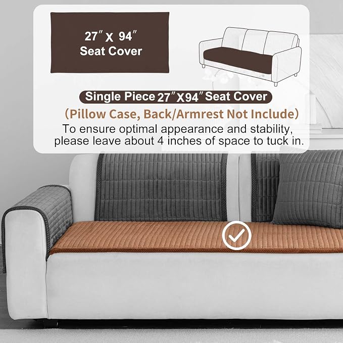 Velvet Washable Dog Couch Cover, Non-Slip Waterproof Pet Sofa Protector for Cushion Sectional, L-Shaped Sofa & Loveseat, Machine Washable(1PC/27.6"x90",Brown)