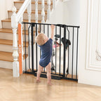34" Tall Baby Gate No Drilling, Auto Close Dog Gate Indoor, Black | for Doorways & Stairs, Pressure Mounted 29"-40" Wide Pet Gate, Easy Walk Through Stair Gate for Baby & Pet Stroller Friendly