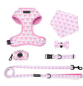 Small Dog Harness and Leash Set of 6, No Pull Soft Lightweight Mesh Puppy Harness, Adjustable Cute Floral Pattern Pet Harness for Small Medium Dogs (Pink Bow, M)