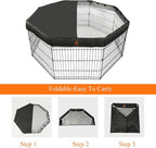 PJYuCien Playpen Top Cover for 24'' Width 8 Panel Pen, Hook Connect, Black | More Peace of Mind, More Safe, and Reduce Mess, Suitable for Puppy, Duck, and Other Small Animals