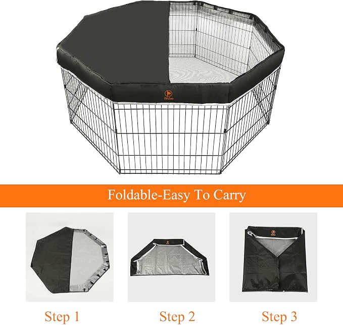 PJYuCien Playpen Top Cover for 24'' Width 8 Panel Pen, Black | More Peace of Mind, More Safe, and Reduce Mess, Suitable for Puppy, Duck, and Other Small Animals,Adhesive Tape Connect