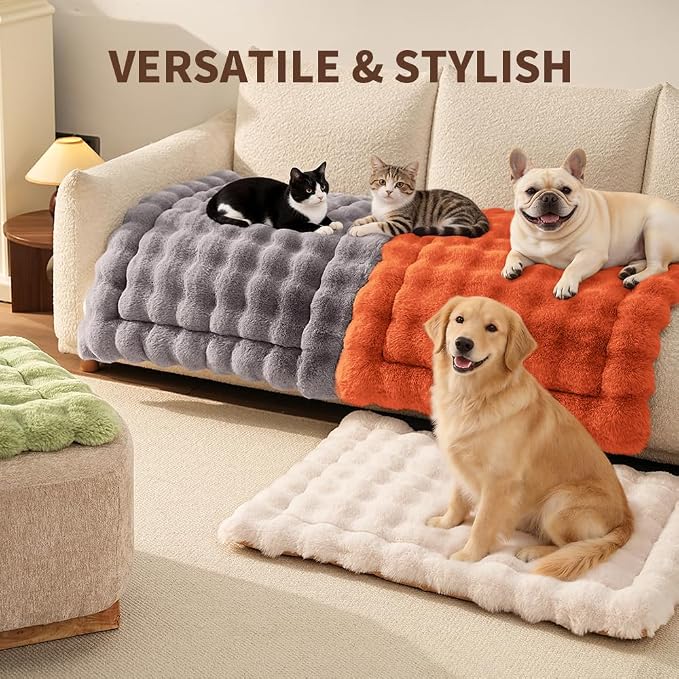 SOMAHE Plush Pet Bed Mat, Machine Washable, Medium 27x20 Vibrant Orange | Machine Washable + Non-Slip Paw Bottom: plush pet mat stays fluffy and steadier for large cats and small dogs.