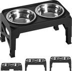 Hubulk Elevated Dog Bowls with 2 Stainless Steel Dog Food & Water Raised Bowls with No Spill Edge Non-Slip Stand Adjusts to 3 Heights(2.75", 6.0", 7.5") for Small Medium Dogs and Pet
