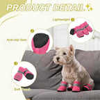 Dog Boots Paw Protector, Reflective Adjustable Non Slip Mesh Summer Breathable Dog Shoes Dog Walking Boots (L Size, Rose Red, 4 Pcs) Intended for Paws Waterproof for Dogs/Cat/Puppy