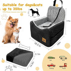 Dog Car Seat for Small/Medium Dogs, Memory Foam Dog Booster Seat, Travel Safety Per Car Seat with Washable Removable Cover, Storage Pockets, up to 35 lbs(BlackGray)