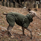 Dog Lightweight Windbreaker, Dog Outdoor 4-Legs Jacket, 0.5 lbs,Durable Water Repellent, Hooded, Easy on/Off with Collar and Harness, Reflective, Packable,Dark Olive (X-Small)