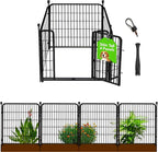 Getlay Garden Fence with Gate 36 in(H)×27 in(L) 4 Panels, Heavy Duty Iron Animal Barrier Fence, Rabbit Fence for Garden, Suitable for Indoor Pet Or Outdoor Dog Fencing, Total 8.9 Ft(L), Black
