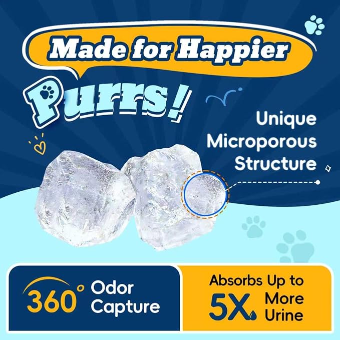 LMJP Crystal Cat Litter for Long-Lasting Odor Control, Non-Clumping, 8.6lb | 2 Months Supply, Unscented, Rapid Water Absorption, Low Tracking, Low Dust, Lightweight White Silica, 2 Pack of 4.3lb