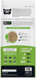World's Best Cat Litter, Comfort Care, Unscented, Odor Control, 8 lb Bag | Gentle odor control for sensitive cats and lasts 2x longer; natural corn litter, quick clumping, flushable, 99% dust free