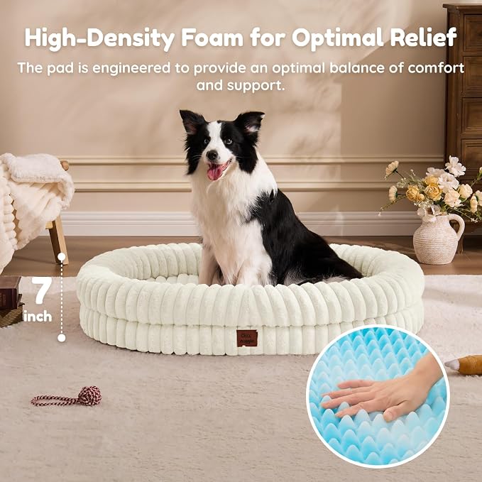 ChiXnuggle Orthopedic Dog Bed, Washable Cover, Faux Fur Bolster Pet Couch | waterproof,egg crate foam,non-slip bottom,for extra large dogs,cream,41*30*7,dog sofa