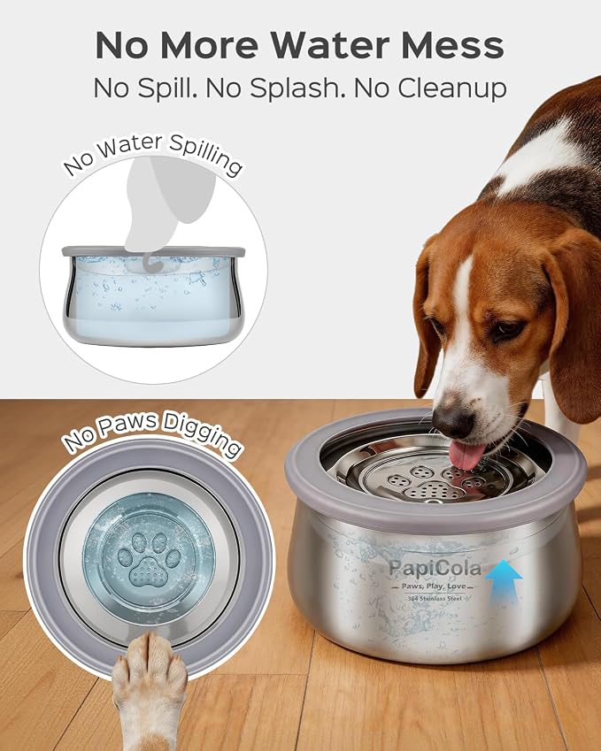 No Spill Dog Water Bowl, Slow Drinking Dog Water Bowl | Anti-Splash & No Drip Stainless Steel Dog Water Bowl for Mess-Free Floors, Double Wall with 2-Layer Insulated Cooling