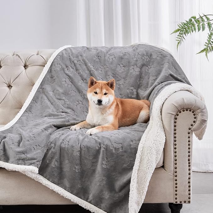 Pet Blankets for Cats - Waterproof Cat Blanket Washable - Sherpa Fleece Puppy Blanket, Soft Plush Reversible Throw Protector for Bed Couch Car Sofa, 25"X30", Grey