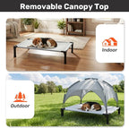 Elevated Dog Bed with Removable Canopy, Sun Protection Shade Tent Dog Cot | Portable Outdoor Dog Bed, Raised Pet Cooling Cot Bed for Dogs, 42in
