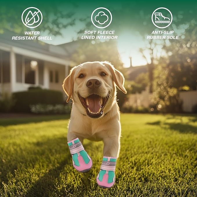 Dog Shoes for Medium Dogs, Large Dog Boots for Winter Snow, Hot Pavement, Dog Booties & Paw Protectors Pink Size 5