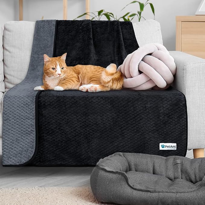 PetAmi Waterproof Dog Blanket, Leakproof Puppy Blanket, 29x40 Black Gray | For Small Medium Pets, Furniture Sofa Couch Cover Protector, Fleece Throw Indoor Cat Kitten, Reversible Washable Soft Plush