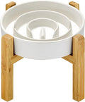 Ceramic Slow Feeder Dog Bowls Elevated, 2.0 Cups Slow Feeder for Medium Dogs, Puzzle Maze Bowl to Slow Down Eating, 30oz, 8in, White