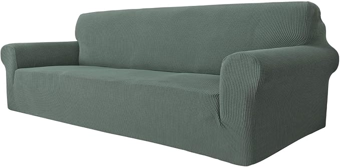 MAXIJIN Super Stretch Couch Cover for 3 Cushion Couch, 1-Piece Universal Sofa Covers Living Room Jacquard Spandex Furniture Protector Dogs Pet Friendly Fitted (Extra Large, Pea Green)