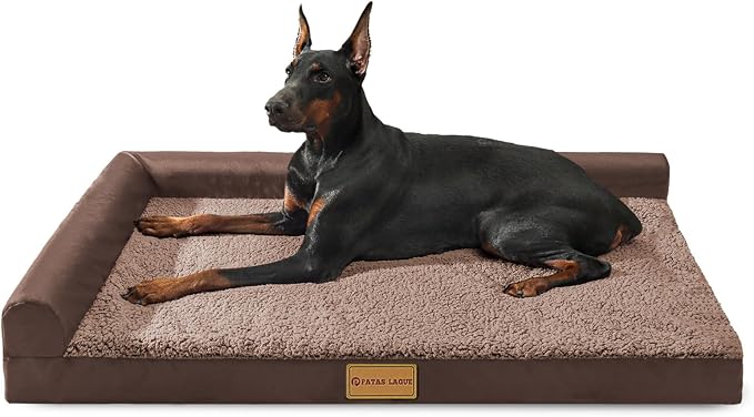 Patas Lague Orthopedic Large Dog Bed Pet Sofa Beds 42''X28''Brown | L Bolster Egg-Crate Foam Dog Couch For Large Sized Dogs, Waterproof Removable Washable Cover, Pet Mat with Nonskid Bottom