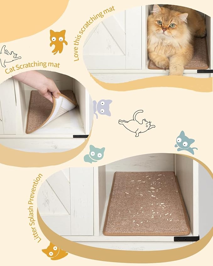 Hzuaneri Cat Litter Box Enclosure, Hidden Litter Box Cabinet Furniture | Indoor Cat House with Bell, Farmhouse Style, 31.5 x 19.7 x 20.9 Inches, for Hallway, Bedroom, Rustic Brown and White CB82414X
