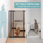 No Pawblems 55.1" Extra Tall Pet Gate, 29.9"-44.4" Wide Cat/Dog Gate, Black | No Drilling Pressure Mounted, 1.37" Narrow Bar Spacing, Auto Close Tall Cat Gate for Doorway Hallway, One-Hand Operation
