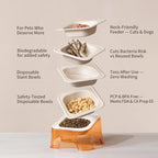 Cool Kids Elevated Cat Bowls – Raised Slanted Eco Fiber Disposable Set | Food-Grade Degradable Fiber, Cat Bowls for Small Dogs, Disposable No-Clean, Fits Camping & Travel, Multi-Pet & Stray Feeding
