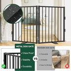 Snagle Paw Full Metal Freestanding Dog Gate,Indoor Dog Gate with Floor Protect Support Feet, 40x24Inches Foldable Dogs Barrier for Stairs, Hallways and Doorways (24'' H 2 Panel, Black)