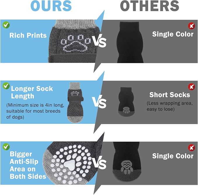 SCENEREAL Dog Socks to Prevent Licking Paws for Hot/Cold Pavement Anti Slip, Dog Shoes for Hardwood Floors, Dog Boots & Paw Protectors with Grippers for Small Medium Large Senior Dogs, Grey S