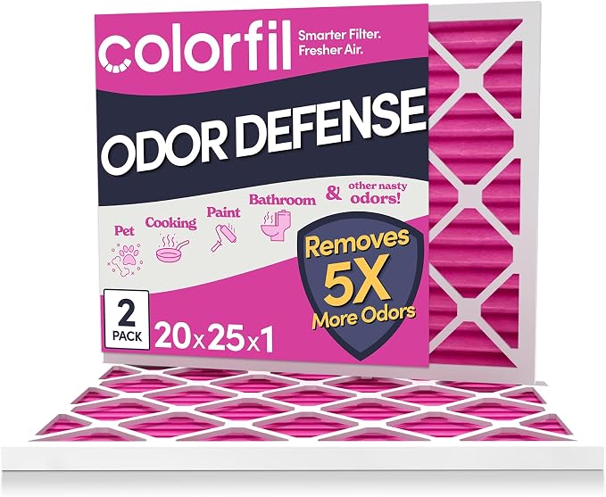 20x25x1 Air Filter (2-Pack) | Made in the USA | Color Changing | Remove Cat and Dog Odor | MERV 8 for Pet Hair Dander and Dust | 19.5"x24.5"x0.75" Exact Size