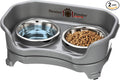 Neater Feeder Express Mess Proof Cat Bowls Elevated, No Spill Feeding Station, Stainless Steel Dishes for Food and Water, Raised Bowls for Indoor Cats, No Fatigue Whisker Friendly Dish, Grey