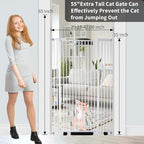 55.1 Inch Extra Tall Pet Gate, 29.92"- 43" Adjustable Dog Gates | Pressure Mounted, Walk Through, Cat Gate, No Drilling, Narrow Slat, Heavy-duty Steel, For Doorways, Stairs, Hallway, Kitchen